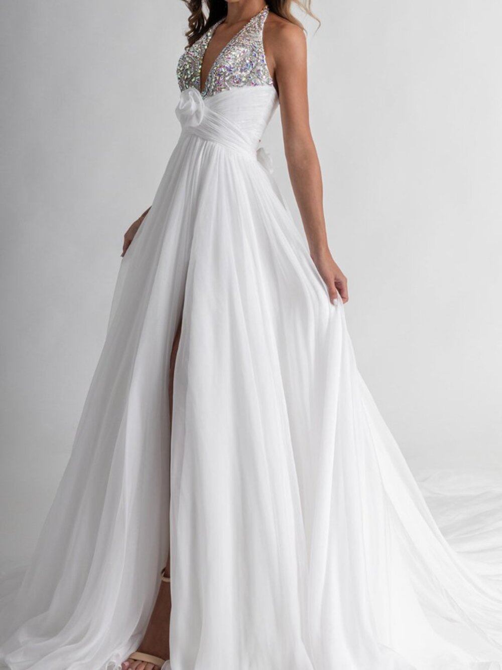 NWT Rachel Allan 50392 Cutout Halter A-Line Ruched Prom Dress White size 4